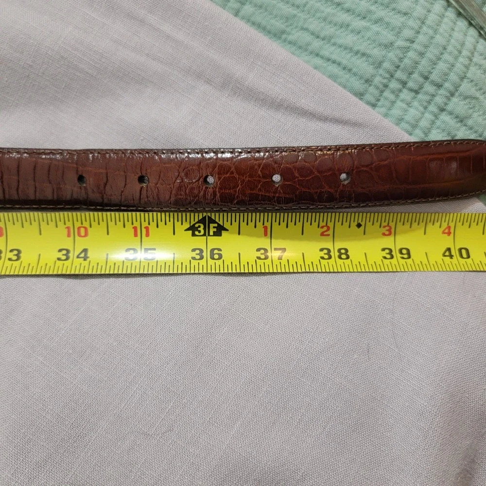 Alexander Julian Brown Croco Alligator Embossed Leather Belt‎ Solid Brass USA 38